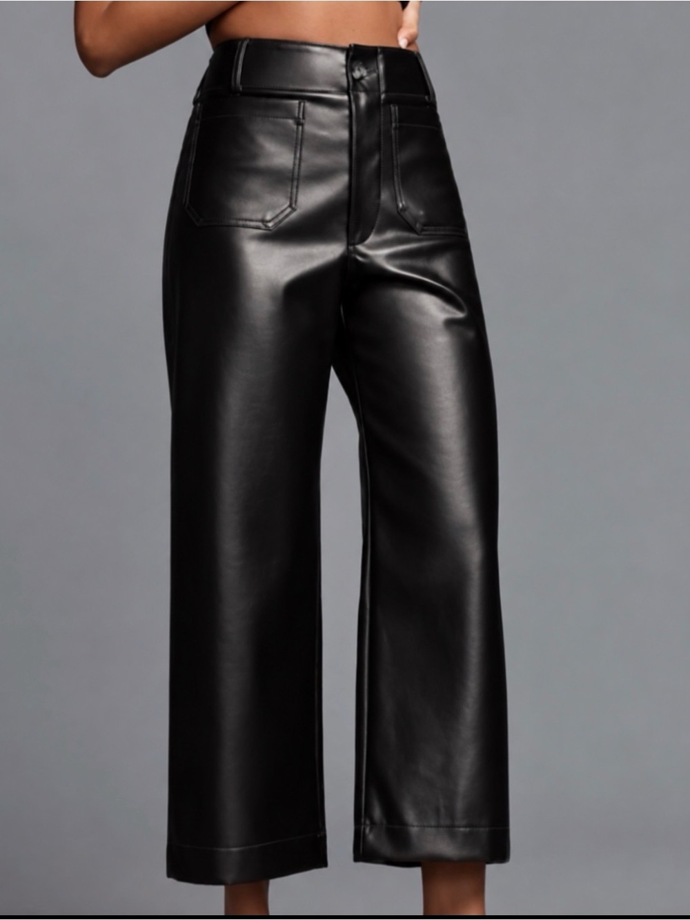 Anthropologie Black Faux-Leather Wide-Leg Pants
